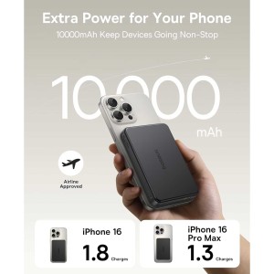 پاوربانک وایرلس مگنتی باسئوس مدل Airpow 2 Qi2 ظرفیت 10000 میلی آمپر ساعت توان 22.5 وات